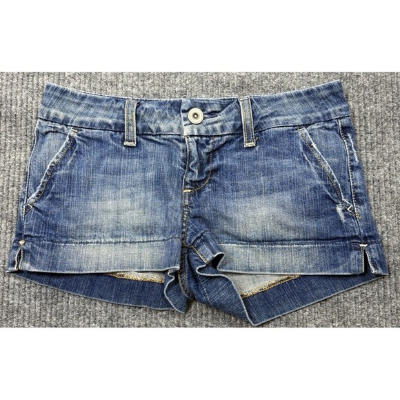 American Eagle Outfitters Pants - VTG American Eagle Distressed Denim Micro Mini Low Rise Shorts Sz 4 Y2K 2000s